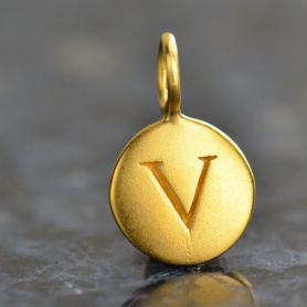 Gold Charms - Letter V with 24K Gold Plate 13x8mm