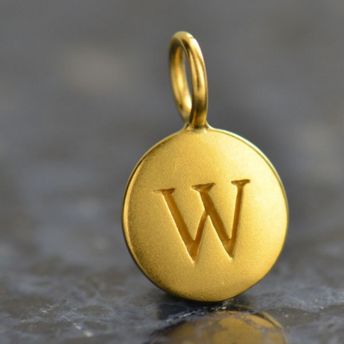 Gold Charms - Letter W with 24K Gold Plate 13x8mm