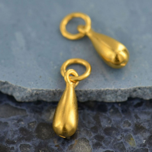 Gold Charm - Med Teardrop Dangle with 24K Gold Plate 14x4mm