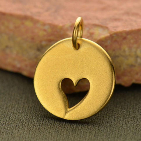 24K Gold Plated Round Charm with Heart Cutout 16x12mm