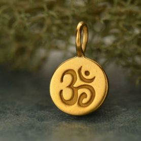 Gold Charms - Sm Round Disc with Om in 24K Gold Plate 13x8mm