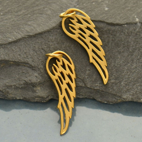 Gold Charms - Small Wing with 24K Gold Plate 27x8mm