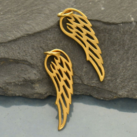 Gold Charms -  Small Wing with 24K Gold Plate 27x8mm