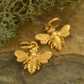 Gold Charm - Small Bee with 24K gold plate 14x12mm