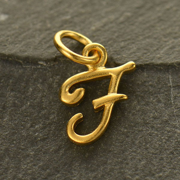 Details about  / 14k Yellow Gold F Script Initial Charm Pendant 0.71 Inch