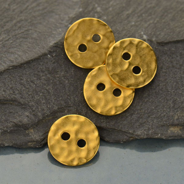 Gold Button - Hammered Two Hole with 24K Gold Plate