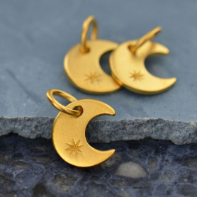 Gold Charms- Tiny Crescent Moon with 24K Gold Plate 12x7mm
