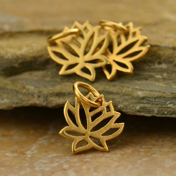 Gold Charms - Tiny Lotus with 24K Gold Plate