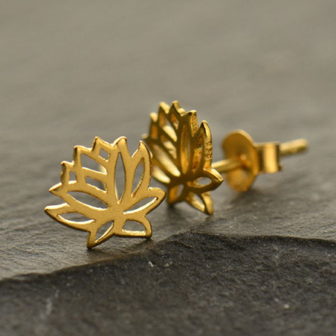 Satin 24K Gold Plated Lotus Post Earrings 9x9mm