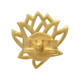 Satin 24K Gold Plated Lotus Post Earrings 9x9mm