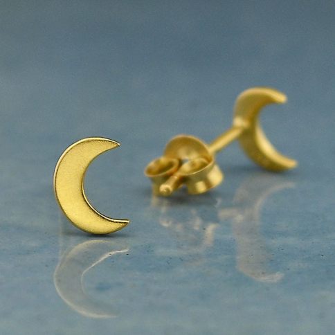 Gold Earrings - Moon Post Earrings with 24K Gold Plate 7x5mm