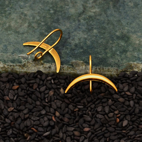24K Gold Plated Ear Hooks with Ridged Crescent Moon 17x19mm