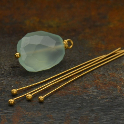 Gold Head Pin - 24 Gauge with 24K Gold Plate 37x2mm
