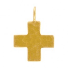 Gold Charm - Hammered Cross with 24K Gold Plate 20x15mm
