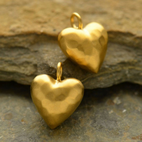 Gold Charm - Small Puffed Heart in 24K Gold Plate 15x12mm