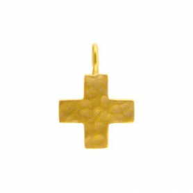 Gold Charm -Small Hammered Cross with 24K Gold Plate 14x10mm