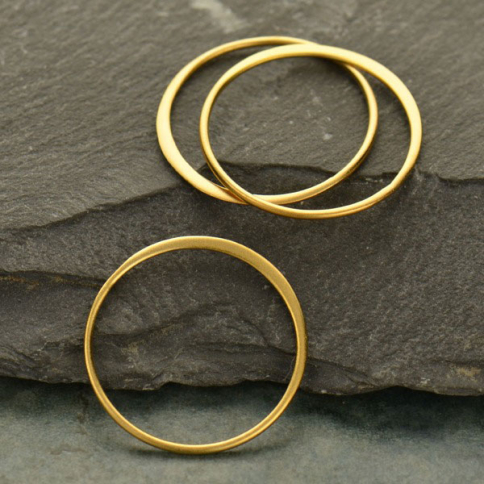 24K Gold Plated Half Hammered Circle Jewelry Link 24mm