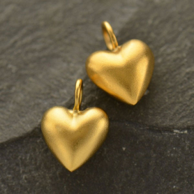 Gold Charm - Medium Puffed Heart with 24K Gold Plate 12x9mm