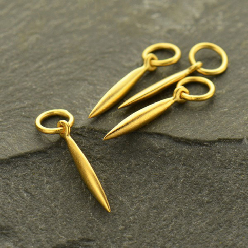 Gold Charms - Pod Charm Dangle with 24K Gold Plate 17x2mm