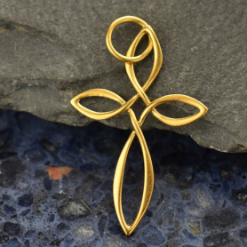 Gold Pendant -Celtic Style Cross with 24K Gold Plate 32x18mm