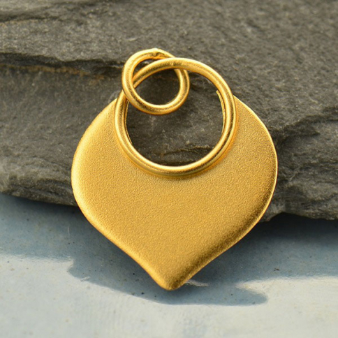  Gold Charm - Flat Lotus Petal with 24K Gold Plate 22x15mm