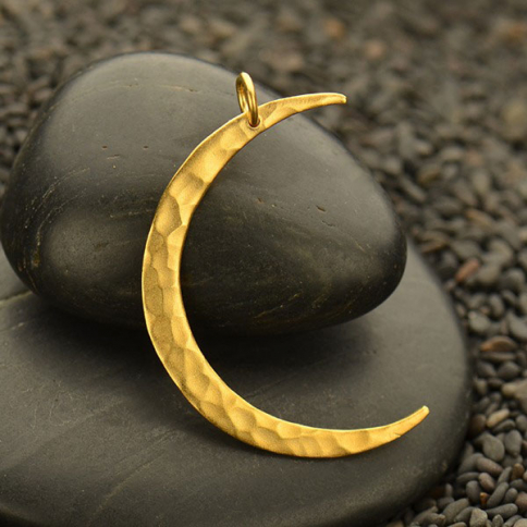Gold Pendant - Moon with Hammered Finish in 24K Gold 33x22mm