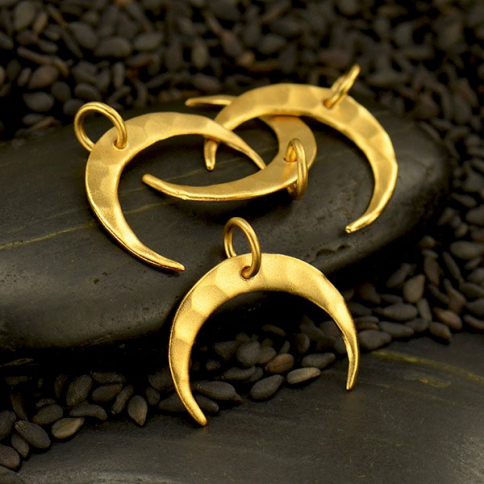 24K Gold Plated Hammered Crescent Moon Charm 16x16mm