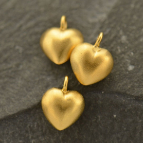 Gold Charm - Tiny Puffed Heart with 24K Gold Plate 9x7mm