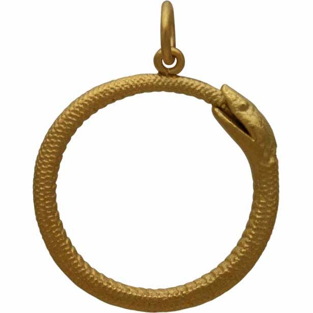 Gold Pendant - Ouroboros Snake in 24K Gold Plate 26x21mm