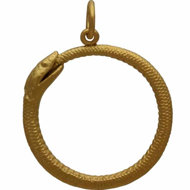 Gold Pendant - Ouroboros Snake in 24K Gold Plate 26x21mm