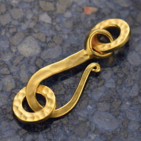 Gold Clasp - Hammered Hook and Eye in 24K Gold Plate 35x11mm