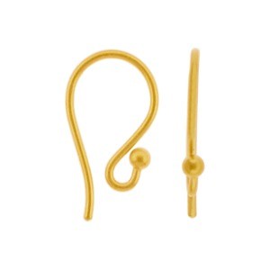 Gold Ear Hook - Simple with Ball in 24K Gold Plate 16x9mm