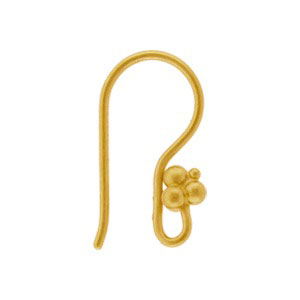 24K Gold Plated Ear Hook - Three Granulated Balls 17x4mm