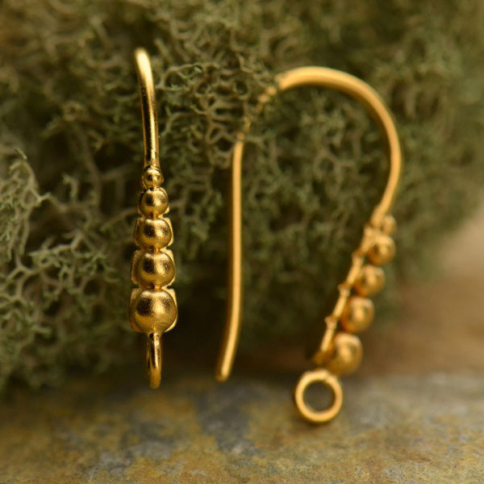 Gold Ear Hook - with Graduated Dots in 24K Gold Plate 18x3mm