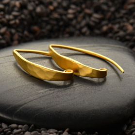 Gold Ear Wire - Long Hammered With 24K Gold Plate 27x4mm