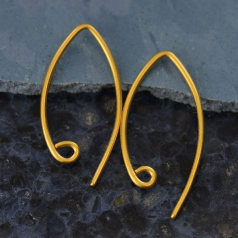 Gold Ear Wire - Marquis with Loop in 24K Gold Plate 23x12mm