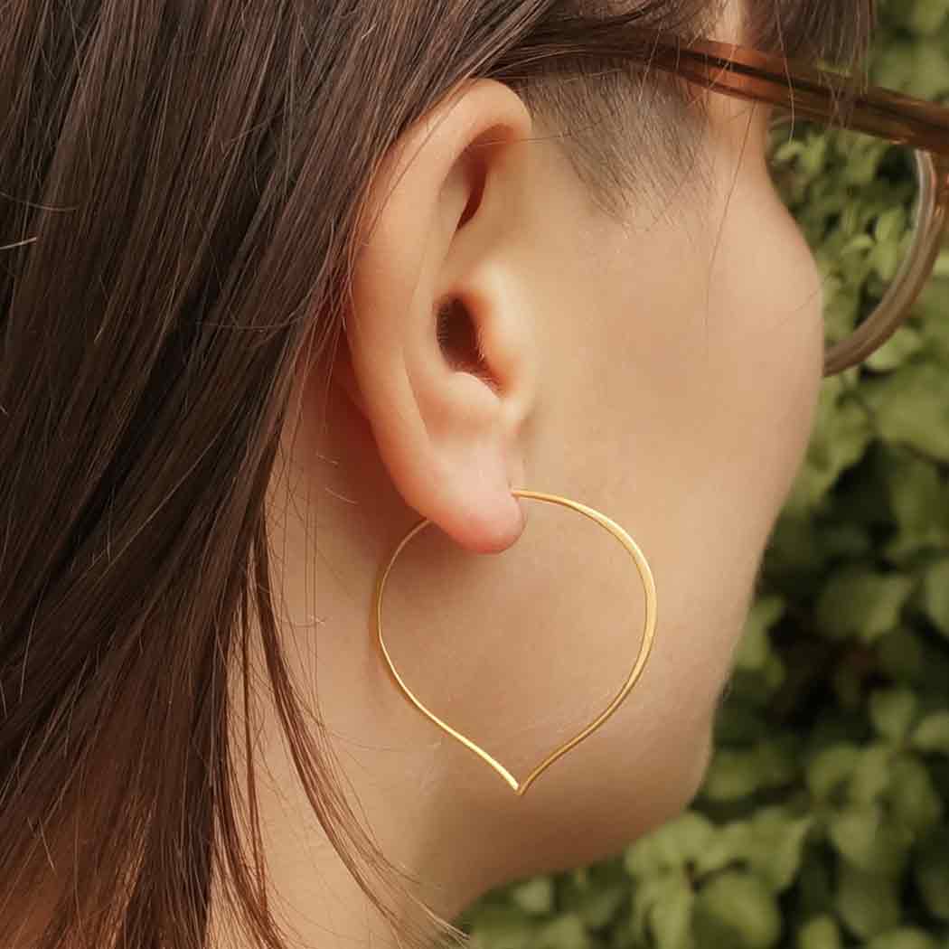Gold Hoop Earrings - Lotus Petal in 24K Gold Plate 41x35mm