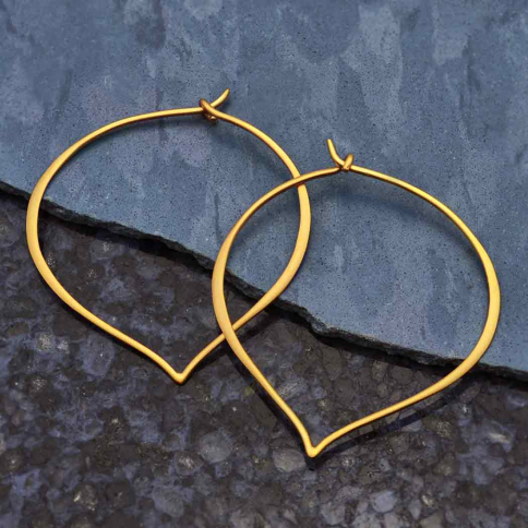 Gold Hoop Earrings - Lotus Petal in 24K Gold Plate 41x35mm