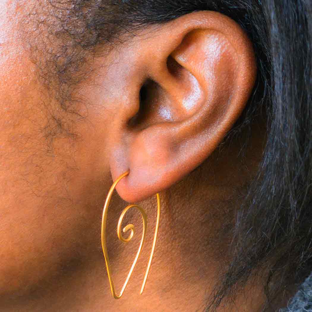 24K Gold Plated Ear Wire - Spiral Teardrop Shape 40x26mm