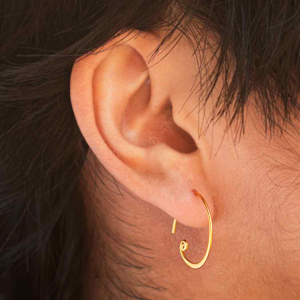24K Gold Plated Hoop Earrings - Circle with Curlicue 20x18mm