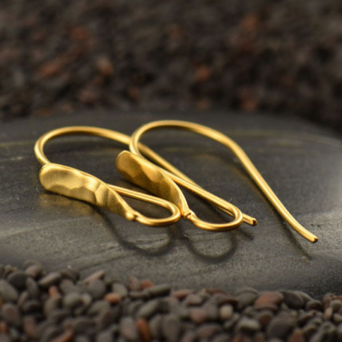 24K Gold Plated Hammered Front Teardrop Earring Top 24x3mm