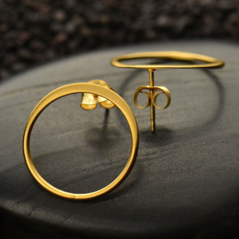 Gold Stud Earrings - Open Circle with 24K Gold Plate 18x18mm