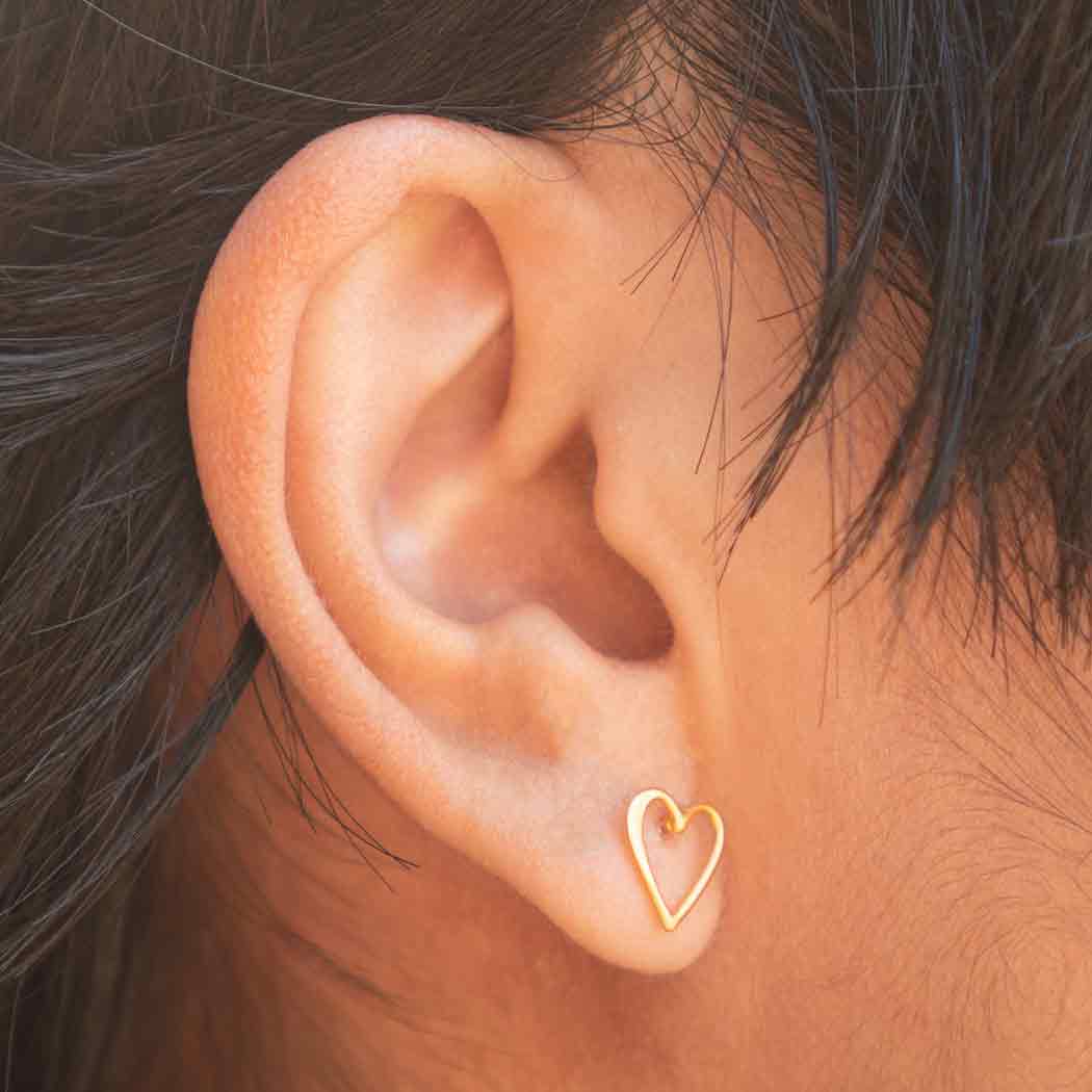  24K Gold Plated Stud Earrings - Openwork Heart 9x8mm