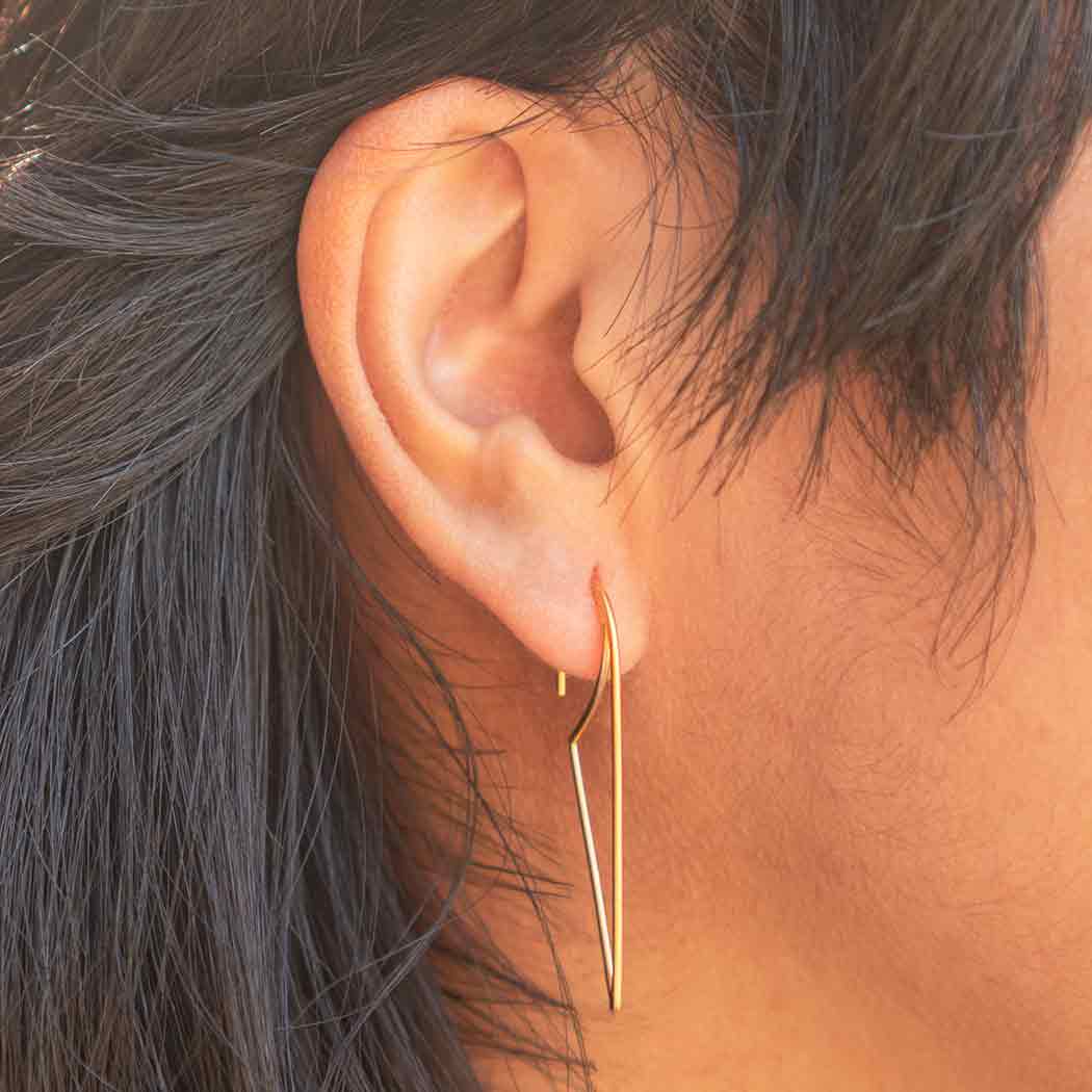 24K Gold Plated Open Triangle Hoop Earrings 40x15mm