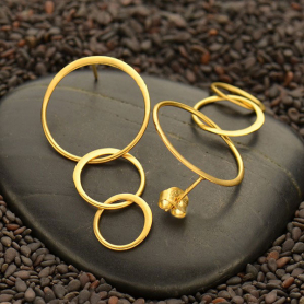 24K Gold Plated Three Graduated Circle Stud Earrings 37x19mm