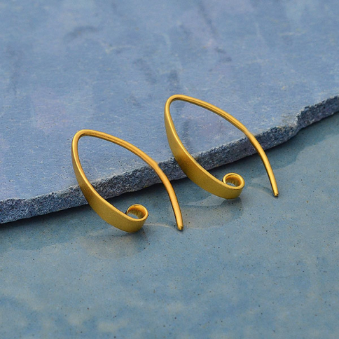 24K Gold Plated Smooth Ear Hook with Hidden Loop 18x3mm