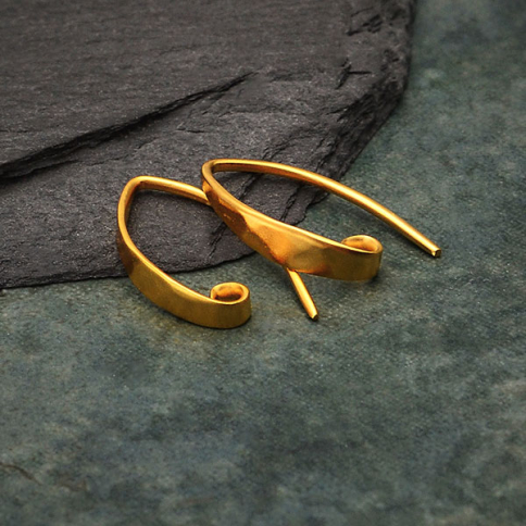 24K Gold Plated Hammered Ear Wire with Hidden Loop 18x3mm