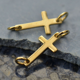 Gold Charm Links - Cross with 14K Gold Plate 6x17mm