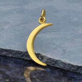 Gold Charm - Moon with 14K Shiny Gold Plate 22x8mm