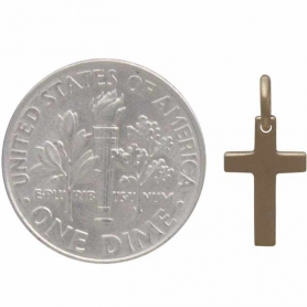  Gold Charms - Cross with 14K Shiny Gold Plate 15x7mm